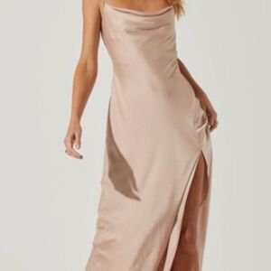 Astr Palisades Champagne Rose Satin Floor Length Dress XS